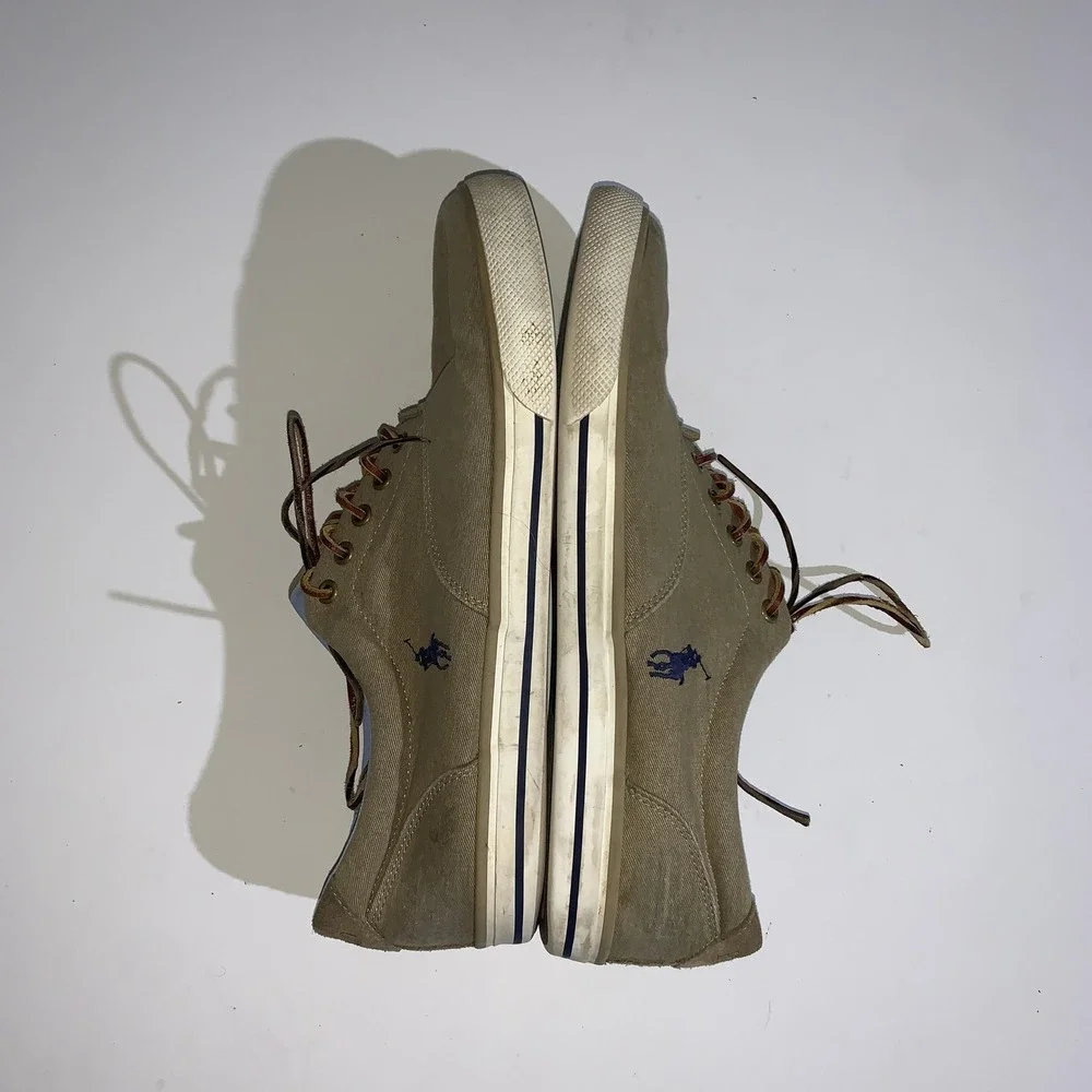 Polo Ralph Lauren Sneakers Mens Size 13 Vaughn Beige Twill Lace Up Casual